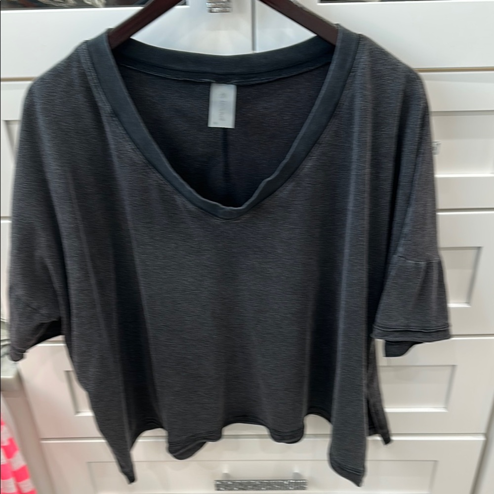 Altar'd State Charcoal Gray Short Sleeve V-Neck Tee